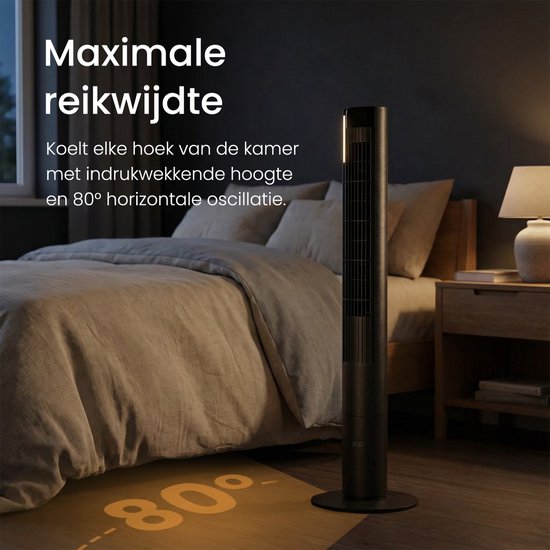 Ventilateur silencieux avec télécommande - Ventilateur colonne sans pales avec minuterie et 3 vitesses de ventilation - Économe en énergie (60 W) - Chambre à coucher - Noir mat - JAP Appliances Toronto L