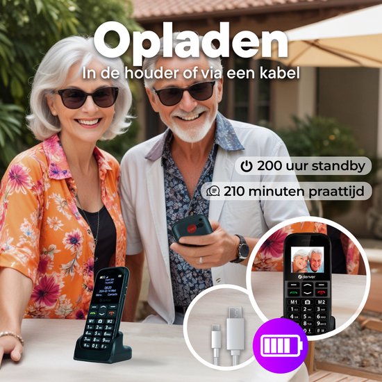 Denver Seniors Mobile Phone 4G - Grandes touches - Touche SOS - Grandir sans smartphone - Station de recharge - GSM - Full NL et FR - BAS18600L