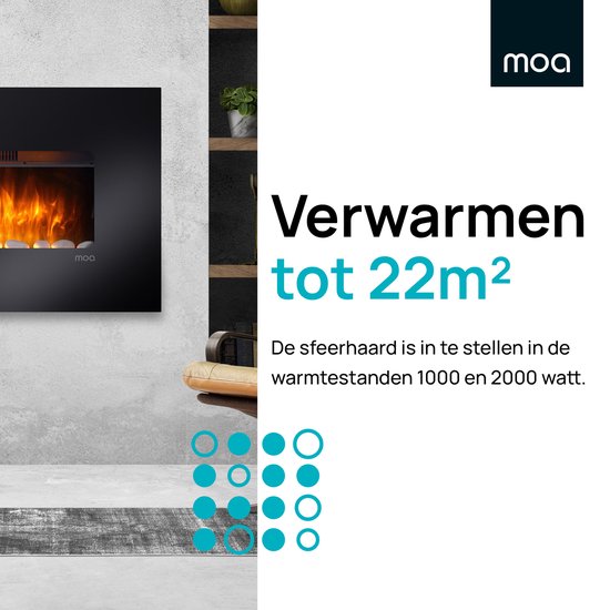 MOA Atmosphere Fireplace Electric - Cheminée avec télécommande et Ambilight - Poêle - 2000W - Noir