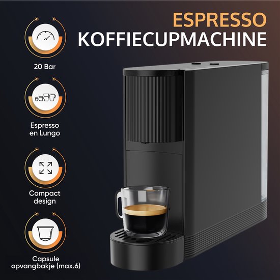 JAP Appliances Capsura - Machine à café à tasses - Volume de tasse réglable 30 - 200 ml - Machine à café à tasses - Machine à café - Cafetière