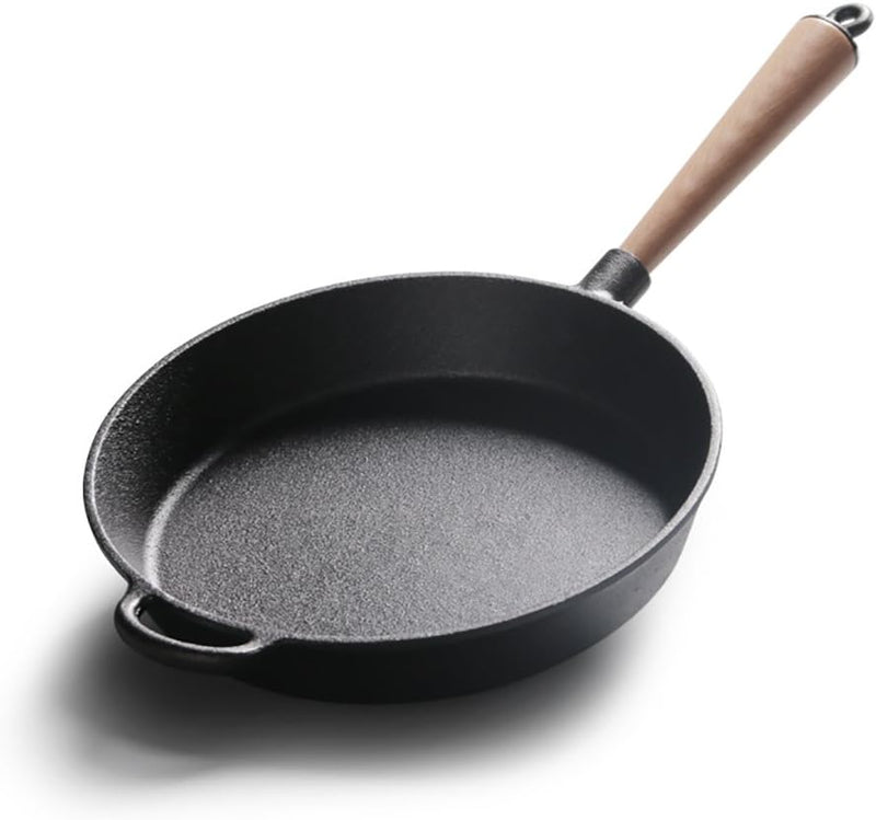 Poêle en fonte Rong Tian X avec manche en bois - 10,3 pouces - Noir