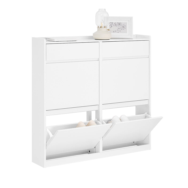 SoBuy Armoire à chaussures - FSR169-W - 4 volets inclus - 98 x 95 x 19 cm - Blanc
