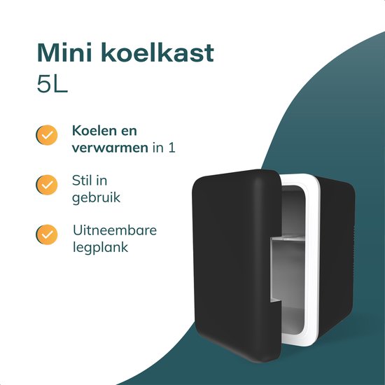 Mini réfrigérateur 5L - Réfrigérateur soins et maquillage - Alimentation et boissons - Organisateur - 12V & 230V - Froid et chaud - Compact - Noir