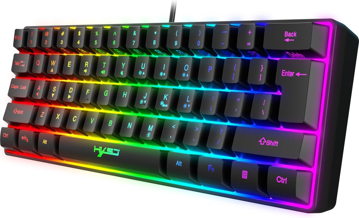 Clavier RGB HXSJ Gaming V700, 61 touches avec agencement Qwerty, LED, Noir