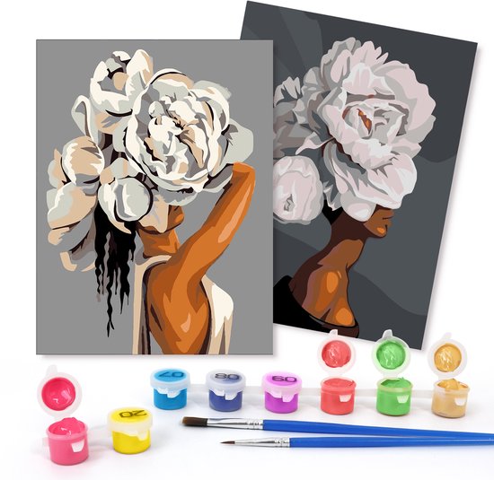 Rubye® Painting By Number Adults - Flower Head - Includes Painting and Brushes - Canvas Painting Canvas - Colouring by Number - Double Set - 15x20cm