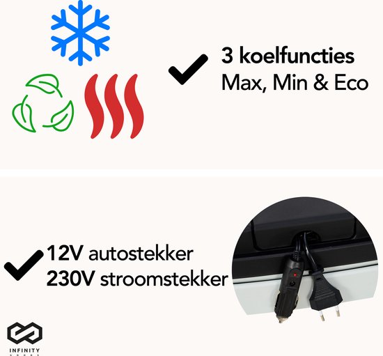 Infinity Goods Glacière électrique - 40L - Glacière - 12V et 230V - Frigobox - Refroidissement et chauffage - Noir