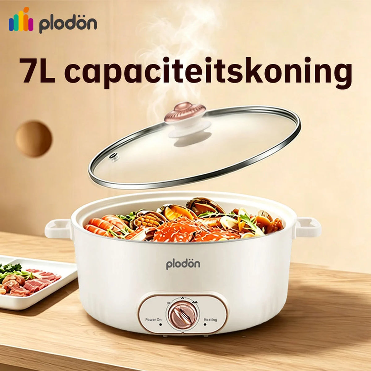 Marmite électrique Plodon 7 litres – Marmite multifonctionnelle avec revêtement antiadhésif – 1 600 W – Ø 30,5 x 8,5 cm – RHG-70XVv