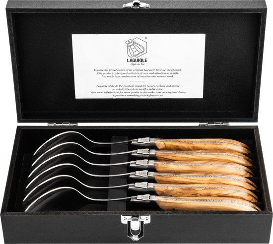 Laguiole Style de Vie Cuillères Ligne Luxe - 6 pièces - Bois d'olivier