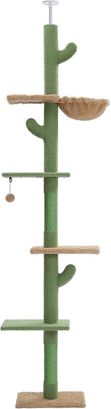 Kattenu CactusTower - Grand arbre à chat fixant au plafond - Réglable de 229 à 275 cm - Vert - Arbre à chat fixant au plafond pour chats