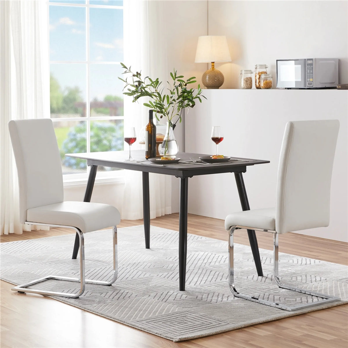 Yaheetech Lot de 2 chaises de salle à manger à pied en porte-à-faux – Simili cuir blanc avec structure métallique – Capacité de charge de 135 kg