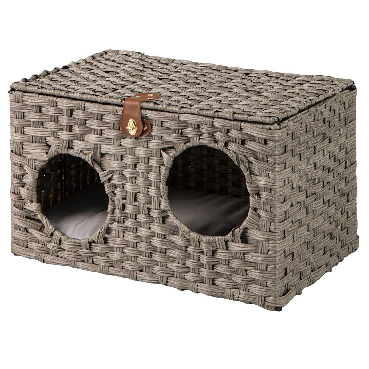Coast Maison pour chat en osier - panier pliable pour chat - coussin amovible - couvercle verrouillable - 60 x 35 x 35 cm