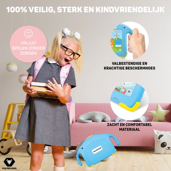 Vulpes Goods® Kids - Tablette pour enfants - Tablette Kids - Application de contrôle parental - 100% Kids Proof - 3500 mAh - Android 10 Go - Avec étui de protection intégré, protection de l'écran et protection des yeux - 32 Go - Avec stylet pour écran tac
