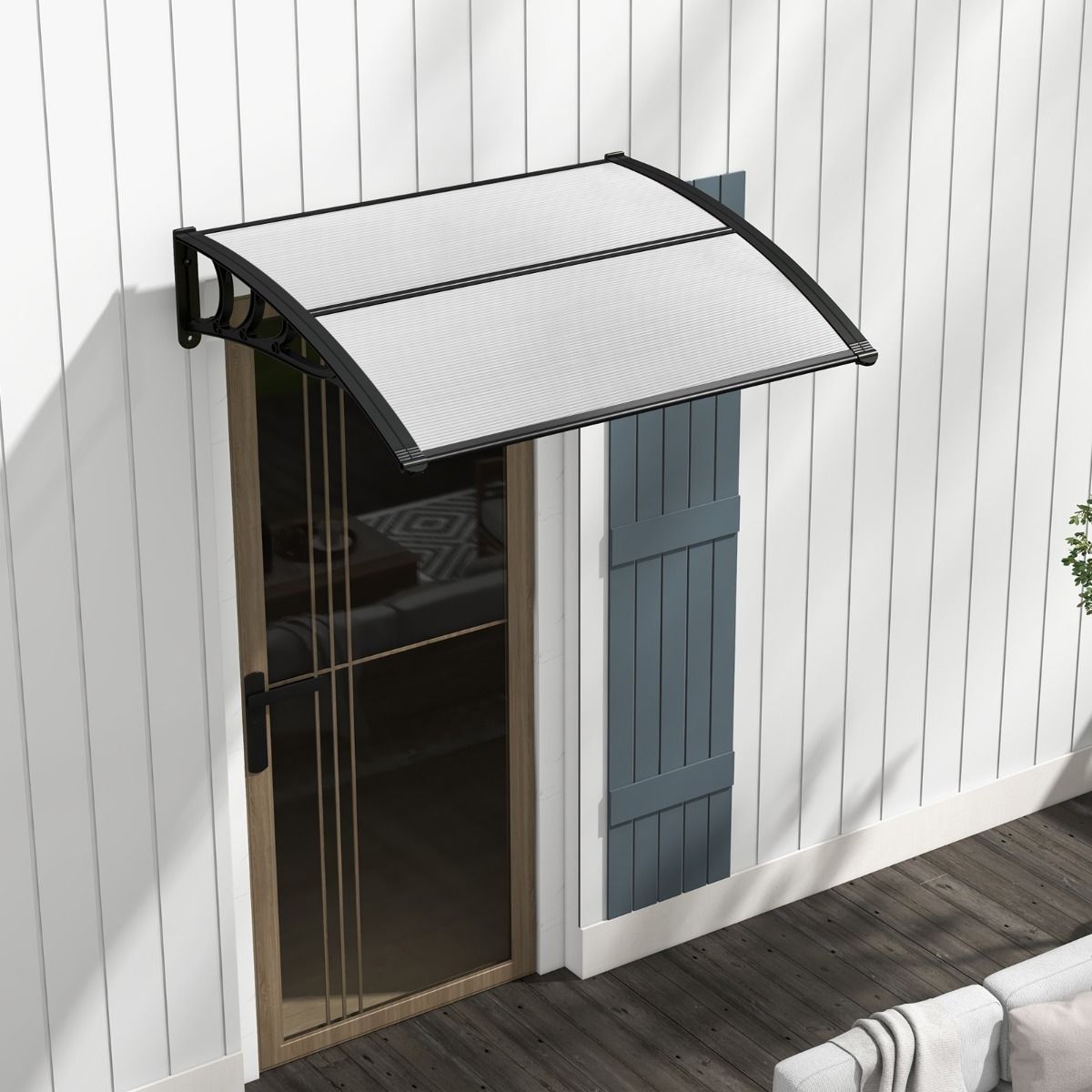 Auvent pour porte-fenêtre Coast - protection contre le soleil et la pluie - panneau en polycarbonate - gris - 102 x 99 cm