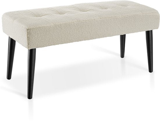 Banc rembourré tectake® - 95 x 38 x 45 cm - Motif de surpiqûres - Capacité de charge : 220 kg - Banc d'assise - Banc d'entrée - Banc pour salon, chambre à coucher, couloir - Bouclé crème