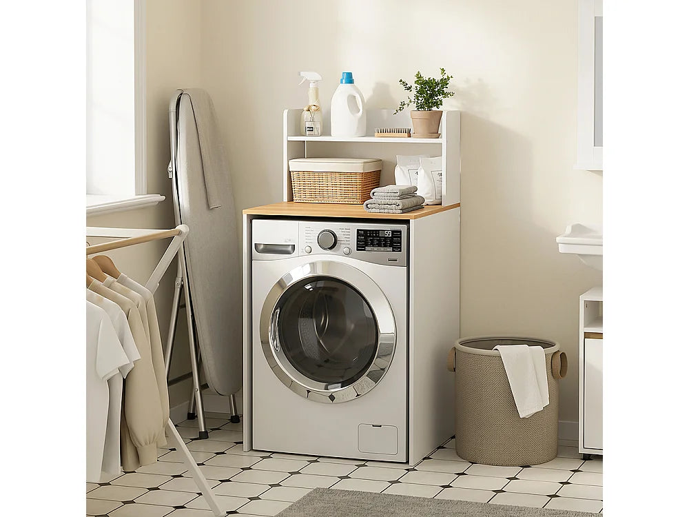 Meuble pour lave-linge SoBuy BZR224-WN - Avec plan de travail et étagère ouverte - 66 x 60 x 126,5 cm - Blanc/Chêne clair