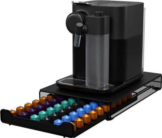KitchenBrothers Porte-capsules de café - Porte-capsules - Compatible avec Nespresso - 60 capsules - Porte-capsules - Avec tiroir - Noir