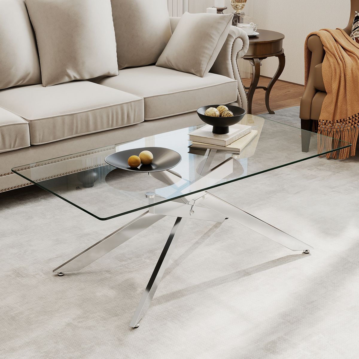 Table basse Coast - verre trempé - design moderne - argent 120 x 60 x 45,5 cm