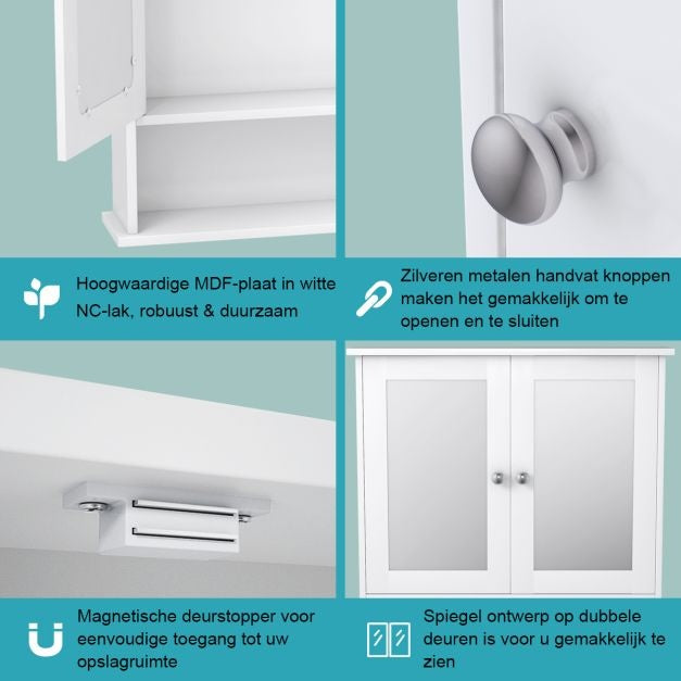 Coast Armoire de toilette avec miroir et étagère - 58,5 x 56,5 x 13,5 cm - Blanc