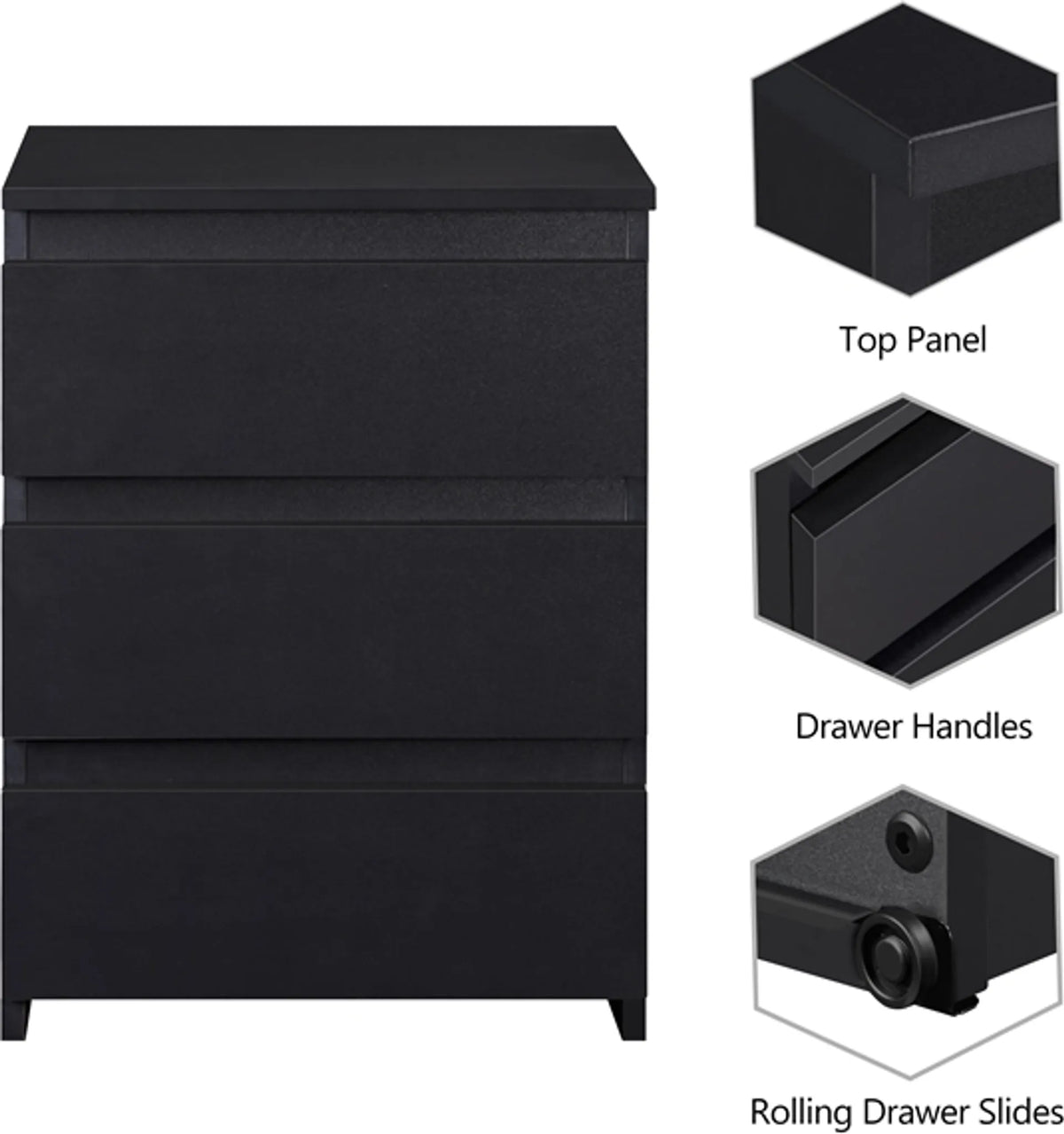 Yaheetech : table de chevet élégante à 3 tiroirs, 45,5 x 35,5 x 60,5 cm – Noir mat – MDF