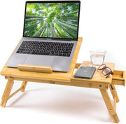 Budu Table pour ordinateur portable - Table de lit - Table de canapé - Table pour ordinateur portable réglable - Table pour ordinateur portable en bois de bambou - Support pour ordinateur portable - Table pour petit déjeuner - Petit déjeuner au lit