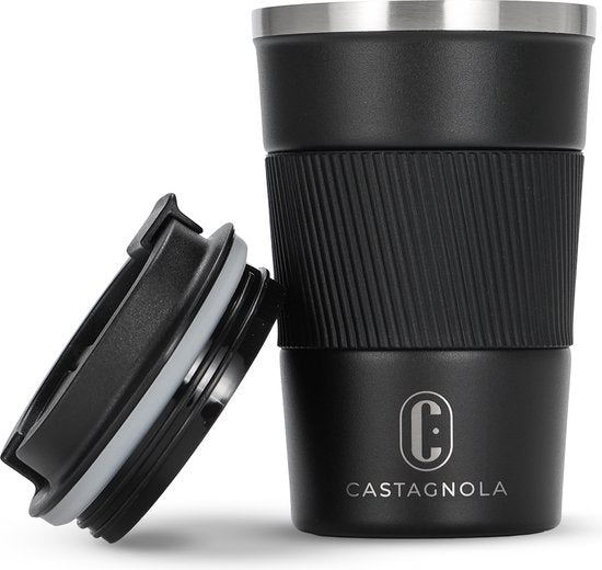 Castagnola Thermos Cup - Coffee Mug To Go - Travel Mug for Coffee and Tea - Tea Mug - 380 ML - stainless steel - Black