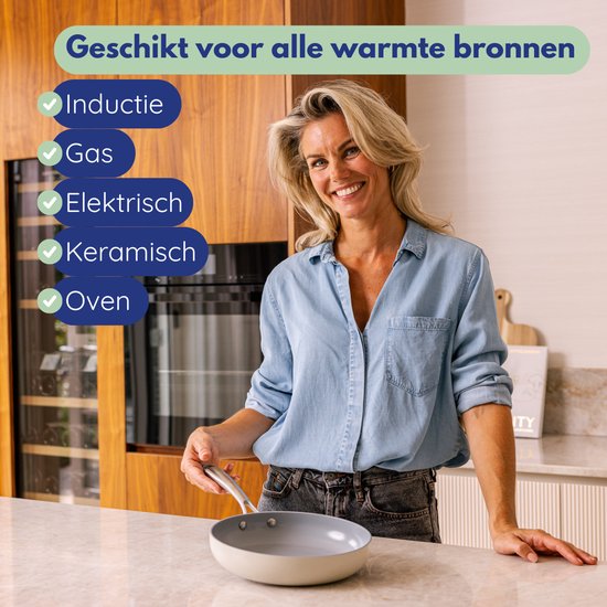 Safecourt Kitchen Poêle à frire en céramique - Ø 28 cm Poêle - Induction, électrique, céramique et gaz - Sans PFAS ni PTFE