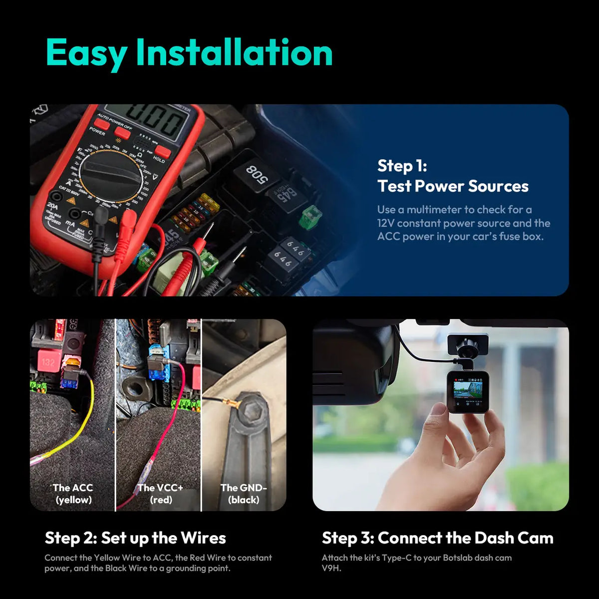Kit de raccordement direct pour caméra embarquée Botslab Dashcam - USB-C - Série G980H