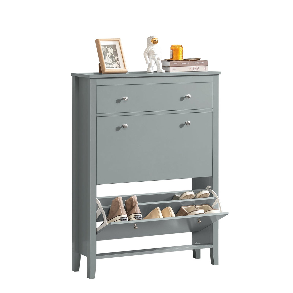 SoBuy - Meuble à chaussures avec 2 abattants et 1 tiroir - 80 x 25 x 108 cm - Gris