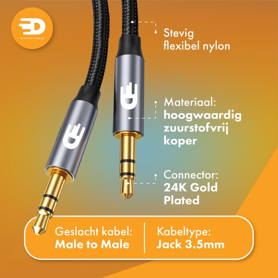 Drivv. Câble AUX 3,5 mm - Câble audio - plaqué or - mâle vers mâle - argent - 2 mètres