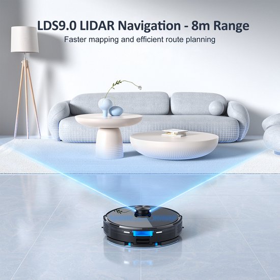 Robot aspirateur Lubluelu SL60D avec LiDAR LDS9.0 – Puissance d'aspiration de 4 000 Pa – Aspirateur et laveur 2-en-1 – Application et commande vocale