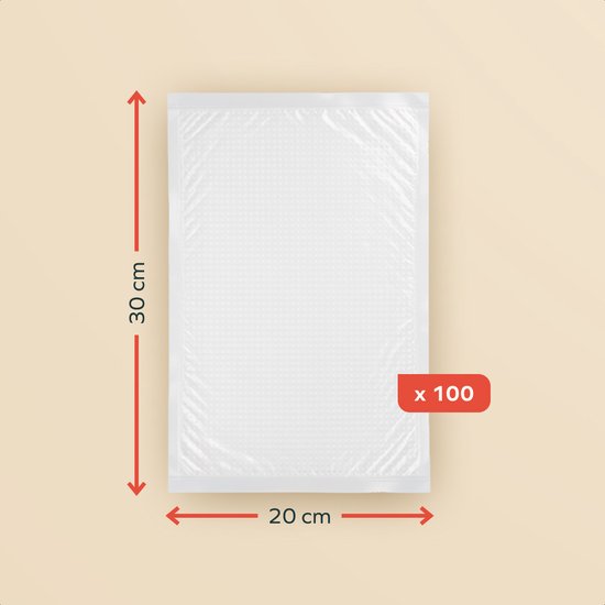 Sacs sous vide KitchenBrothers - 100 pièces - 20 x 30 cm - Sans BPA - Sacs sous vide pour aliments - Sacs pour cuisson sous vide - Pour machine sous vide