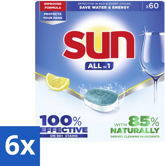Tablettes pour lave-vaisselle Sun All-in-1 au citron – 60 pièces – Parfum frais de citron