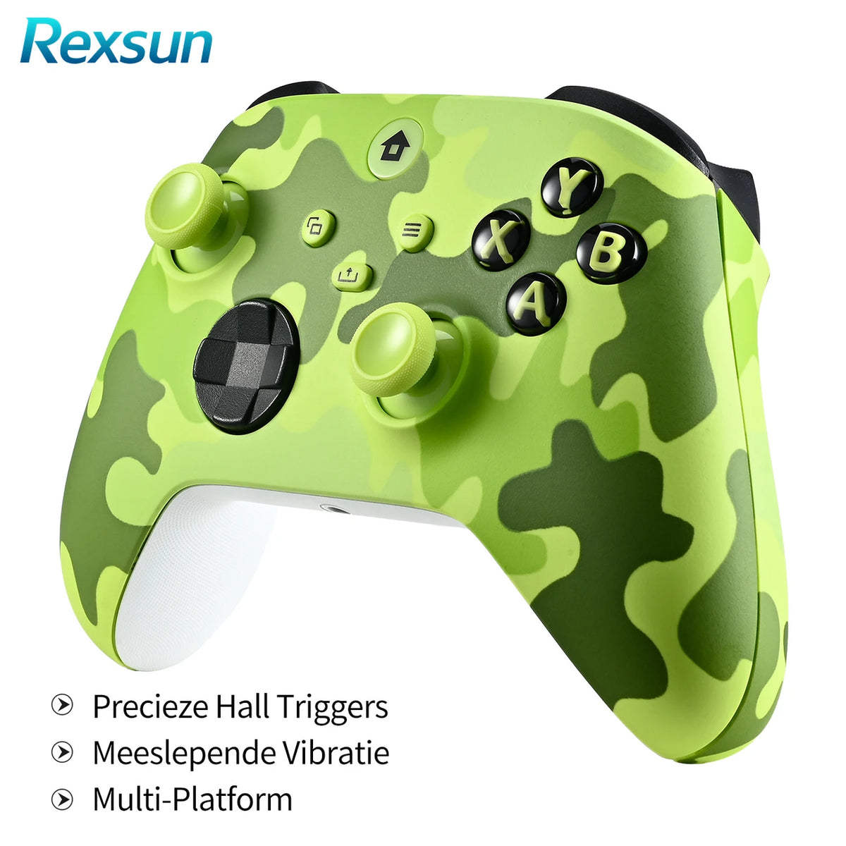 Manette de jeu sans fil Rexsun WR007 - Vert camouflage - 2,4 GHz, Xbox One/PC, fonction de vibration