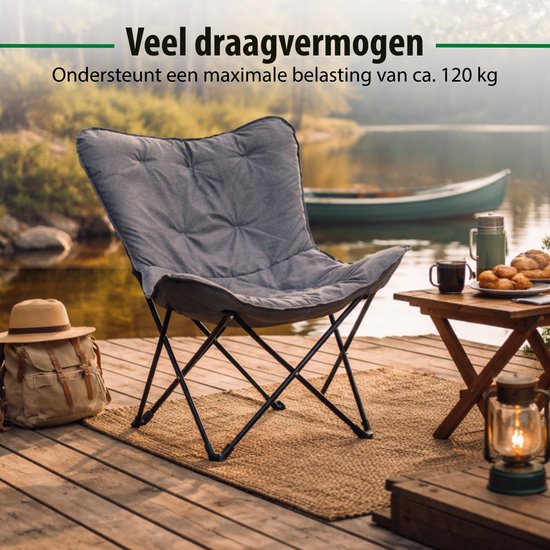 Chaise pliante Camp Active « Butterfly Chair » - Avec sac de transport - Chaise de camping avec assise confortable - Chaise pliante légère - 70 x 60 x 90 cm - Gris