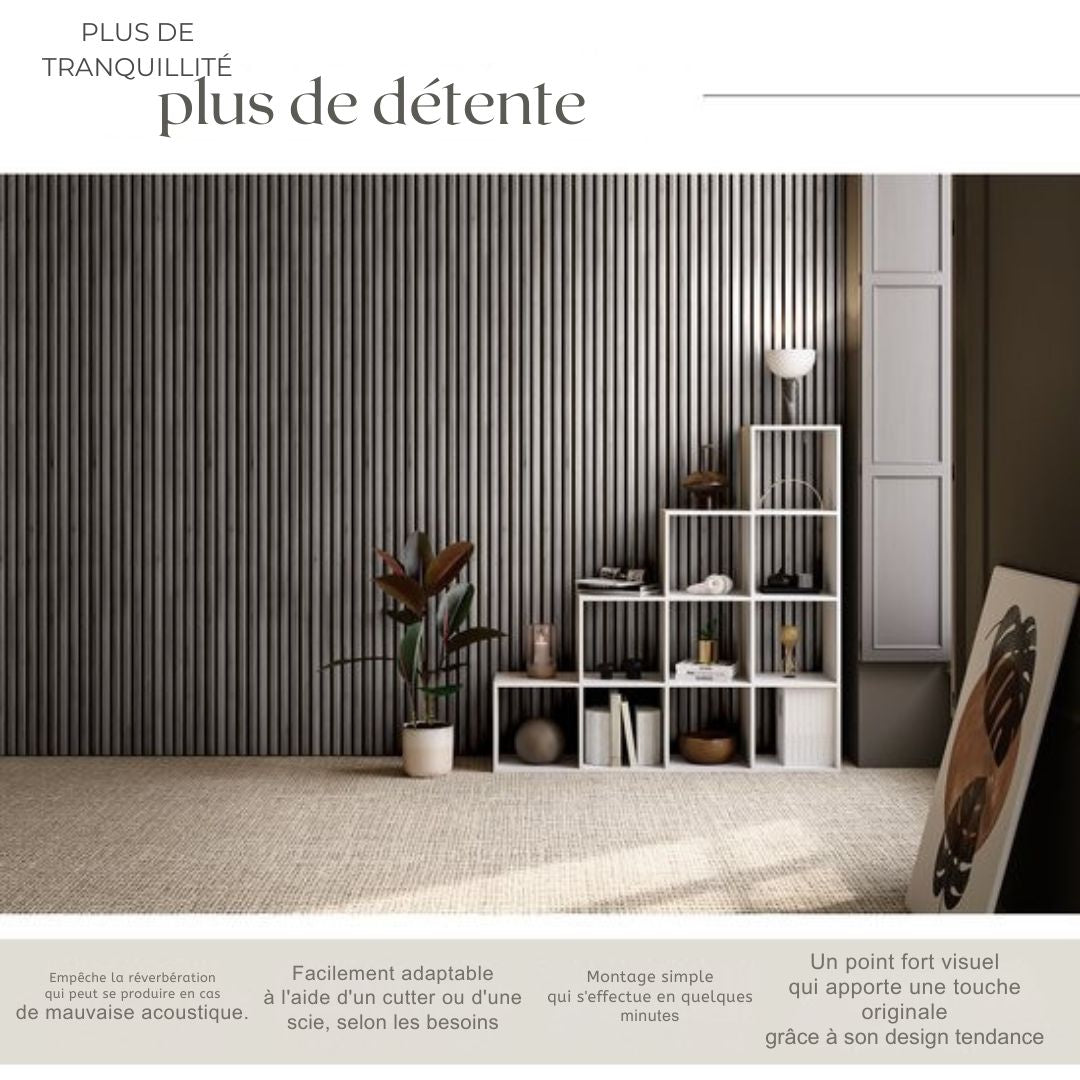 Panneau mural acoustique tectake®  - Lot de 2 - 60 x 120 cm - 1,44 m² - taille réglable - lattes en MDF et placage bois - Insonorisation - Décoration - Assemblage facile - Chêne gris clair
