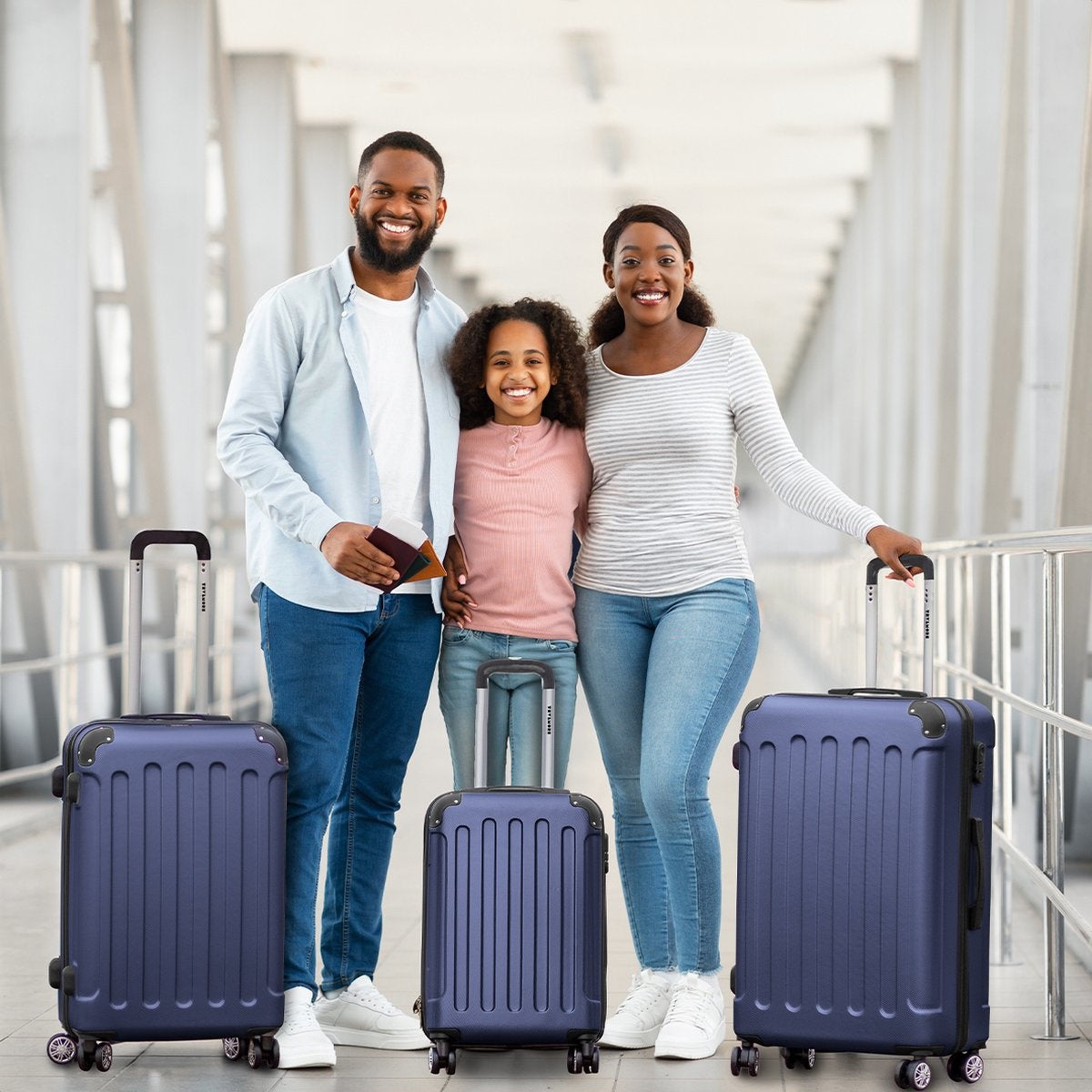 Set de valises TRVLMORE - 3 pièces - 38L + 70L + 110L - Bleu foncé