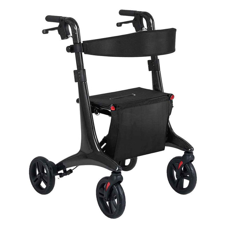 Coast Foldable Rollator Black - Aide à la marche ultralégère en carbone avec siège - 78 x 62 x 86-99 cm