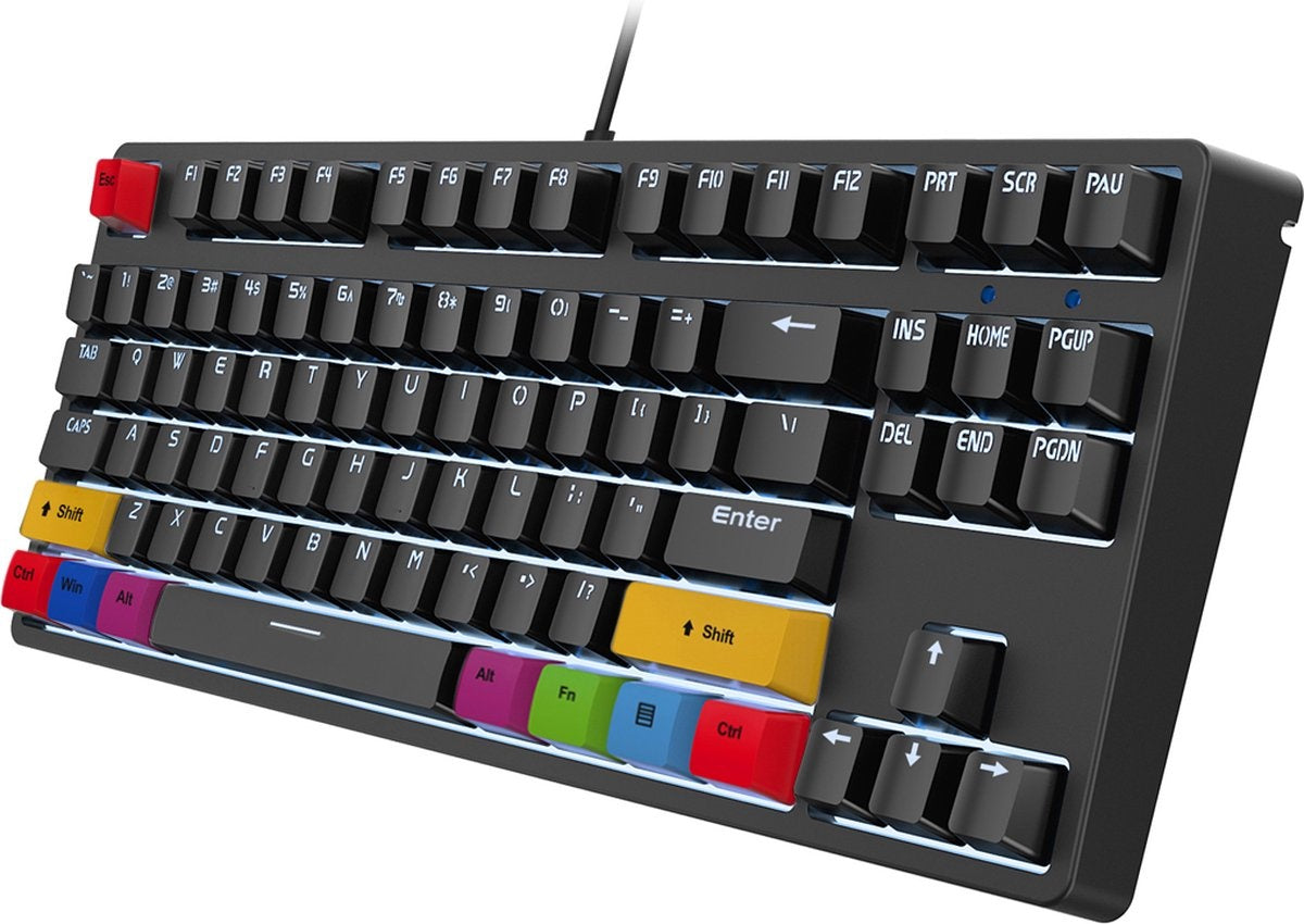HXSJ L600 Clavier de jeu mécanique filaire - QWERTY - 87 touches - Interrupteur rouge - Noir