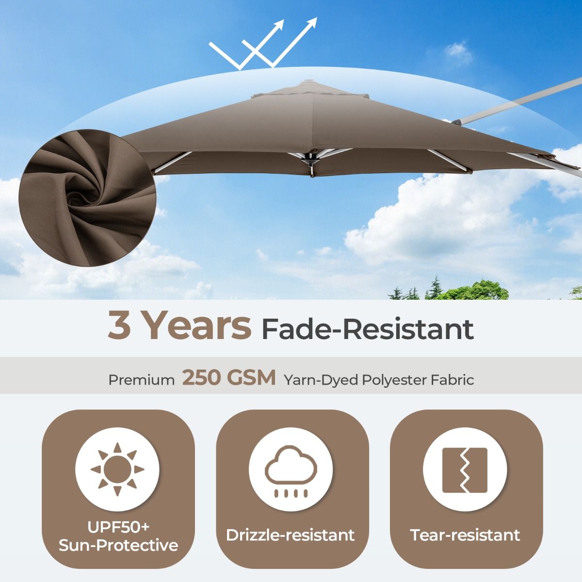 Parasol suspendu Coast - Rotation à 360° - Inclinaison réglable - Marron/Beige - 339 x 260 cm