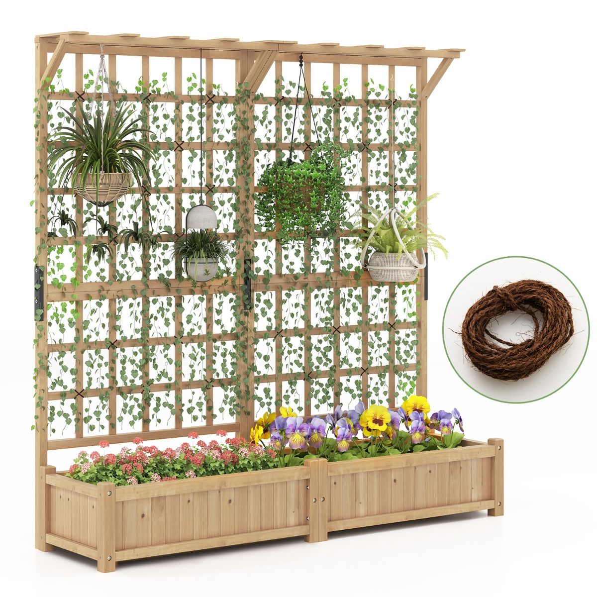 Coast Grande jardinière en bois avec treillis - 2 bacs à fleurs - toit suspendu - couleur naturelle