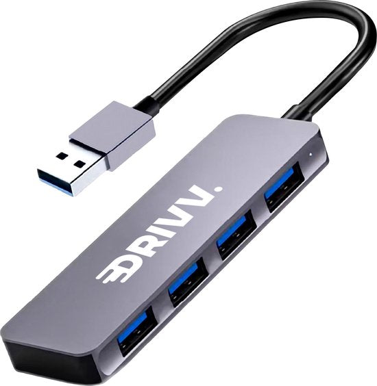 Drivv. Répartiteur USB 4 ports - USB 3.0A - Hub USB 3.0 - Boîtier aluminium - Gris