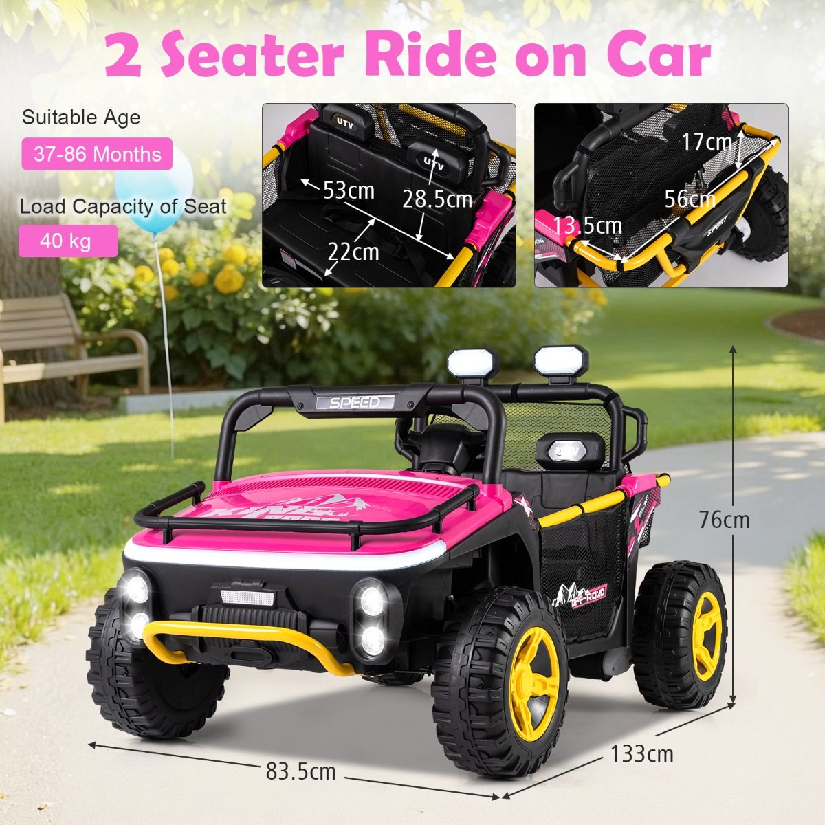 Voiture pour enfants Coast avec télécommande - 2 places - musique et éclairage LED - noir