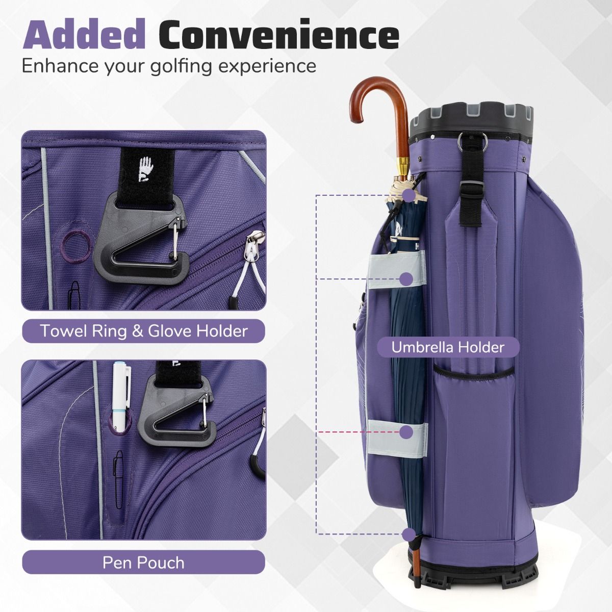 Sac de golf Coast - 14 compartiments - 11 poches de rangement - Violet