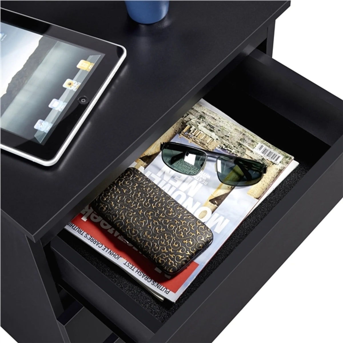 Yaheetech : table de chevet élégante à 3 tiroirs, 45,5 x 35,5 x 60,5 cm – Noir mat – MDF