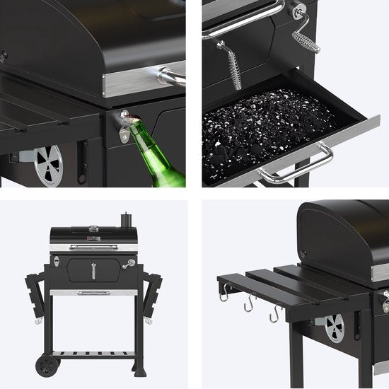 Barbecue charbon - KitchenBrothers - Gril et fumoir 2-en-1  - Surface de cuisson 42x57cm