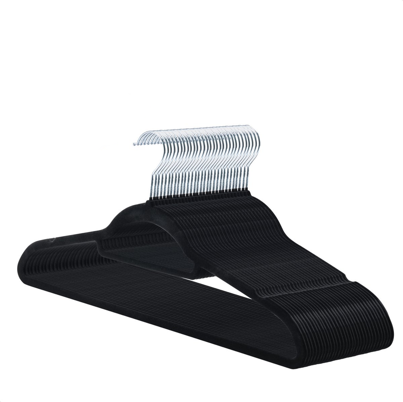 Cintres en velours Acaza - 60 pièces - Antidérapants avec crochet pivotant - Noir
