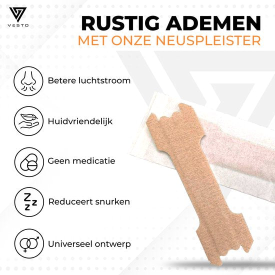 Vesto® 100 Pieces Anti Snore Plasters - Bandelettes nasales - Ronflement - Écarteur nasal - Produits pour un meilleur sommeil - Plâtres nasaux pour la nuit