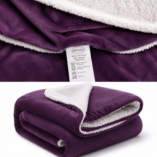 Couverture en polaire Ceruzo Sherpa 150 x 200 cm - Violet prune - Plaid doux - Lavable à 30 °C