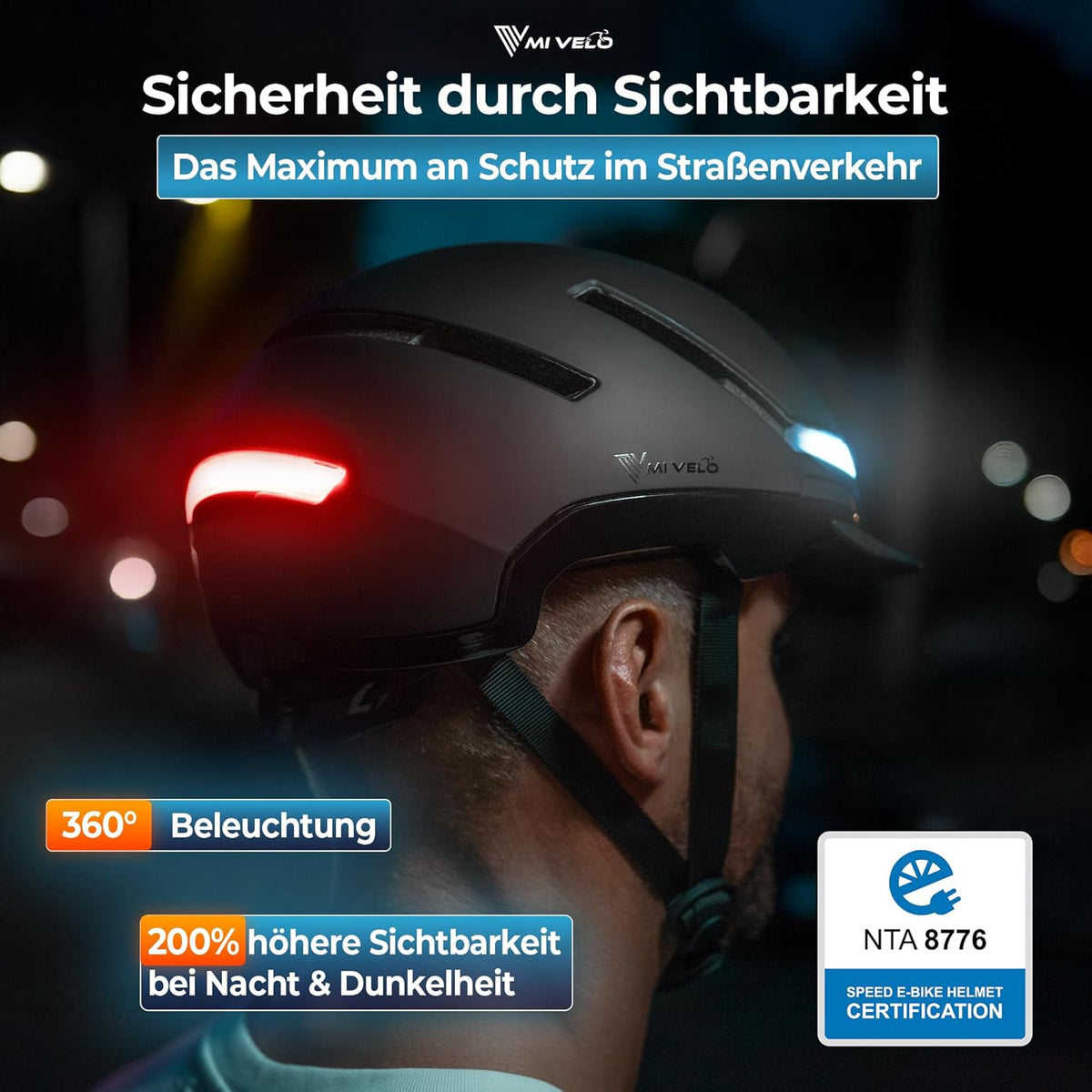Mivelo Casque de vélo unisexe NOVA - Avec lumière - Certifié NTA jusqu'à 45km/h - Noir - Taille M (54-58 cm)