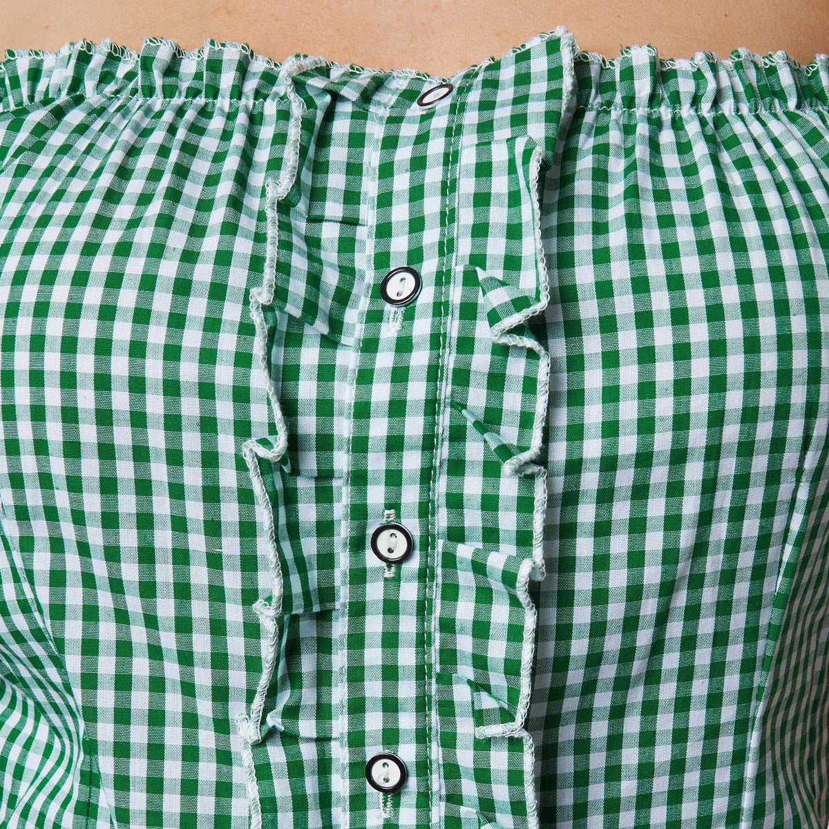 Dressforfun Ina, chemisier traditionnel 900620 - Taille L - carreaux verts et blancs - encolure Carmen - manches courtes